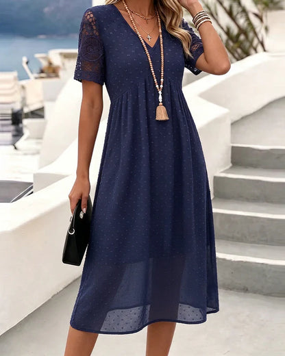 Women’s V-Neck Lace-Sleeve Midi Dress