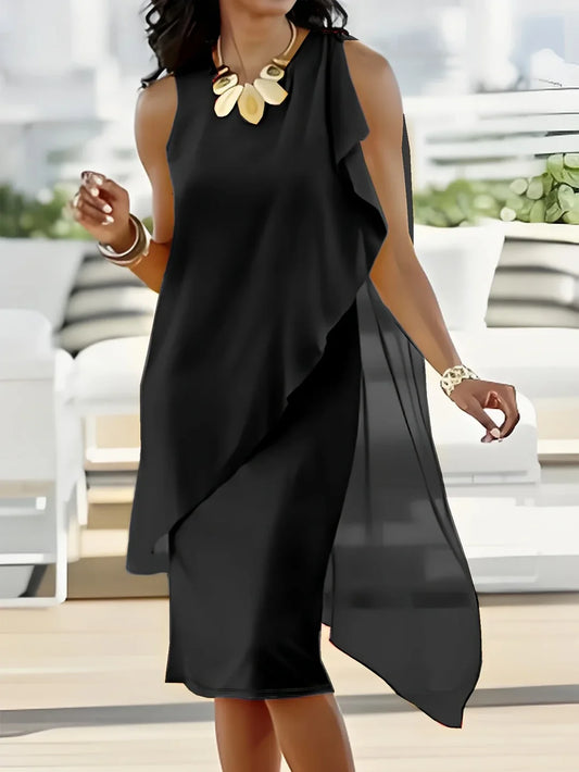 Women’s Asymmetric Overlay Midi Dress