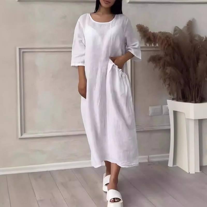 Women's Knee-Length Loose Fit Solid Color Dress