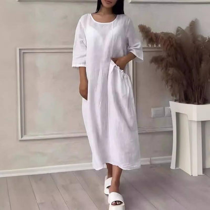 Women's Knee-Length Loose Fit Solid Color Dress