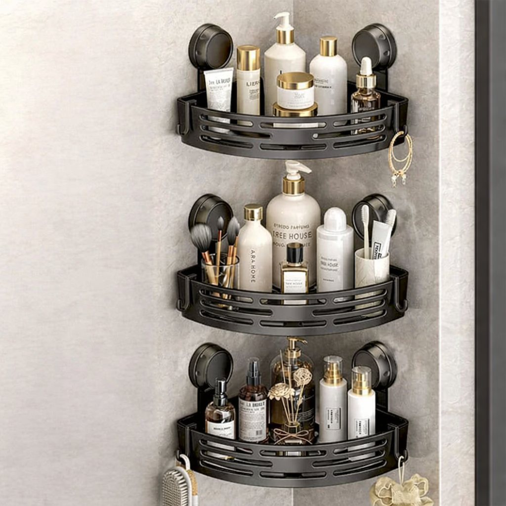 No Drill Corner Shower Shelves with Strong Suction Hold