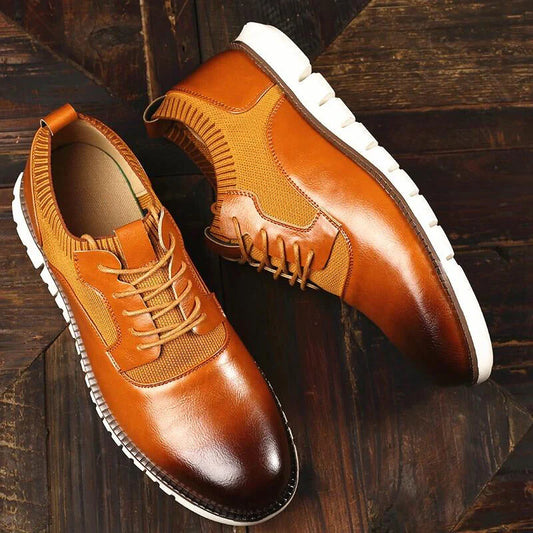 Men’s Leather-Look and Knit Lightweight Cushioned Lace-Up Shoes
