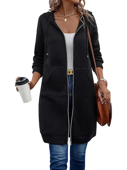 Women's Long Fleece Hooded Zip-Up Top
