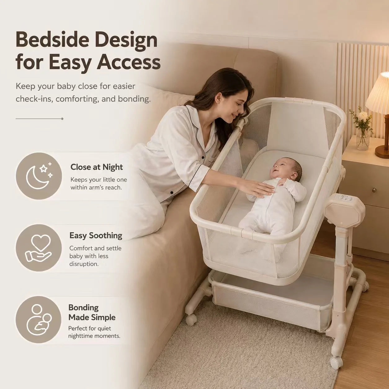 Automatic Rocking Bedside Baby Bassinet