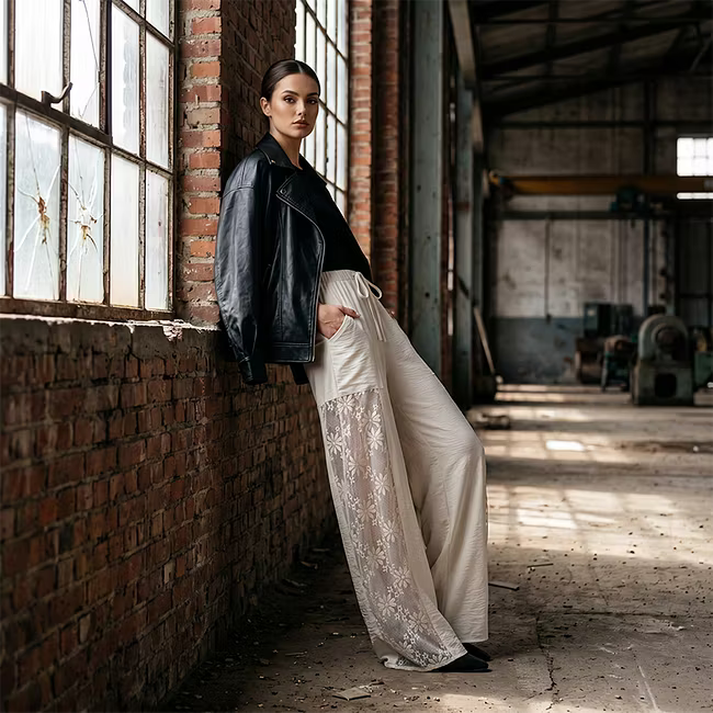 Women’s Lace-Panel Wide-Leg Trousers