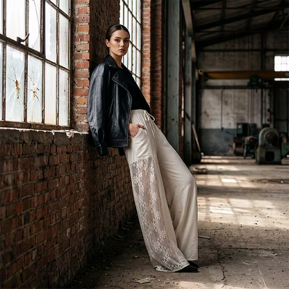 Women’s Lace-Panel Wide-Leg Trousers