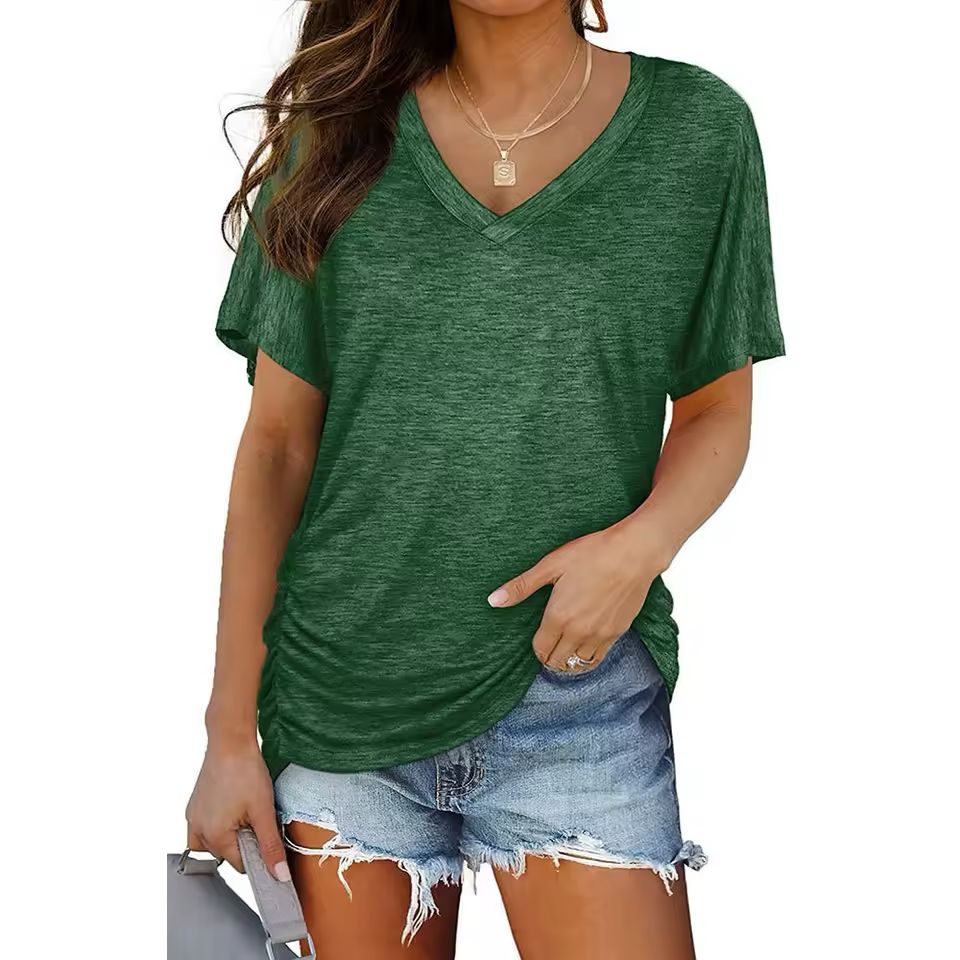 Women's Batwing Pleated V-Neck T-Shirt