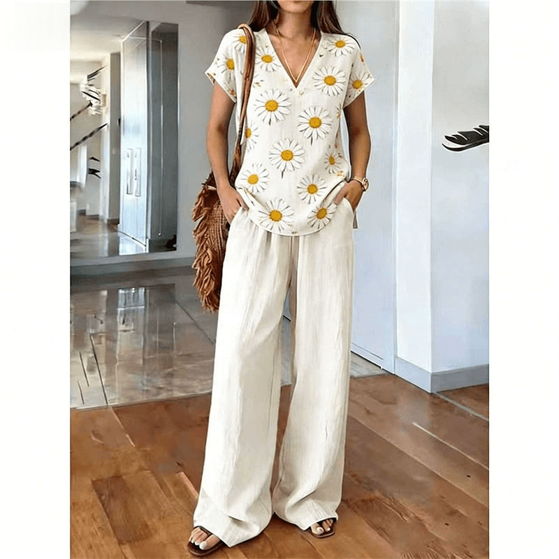 Women's Printed Top and Wide-Leg Trouser Set