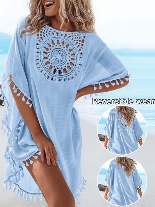 Women's Reversible Tassel Beach Cover-Up