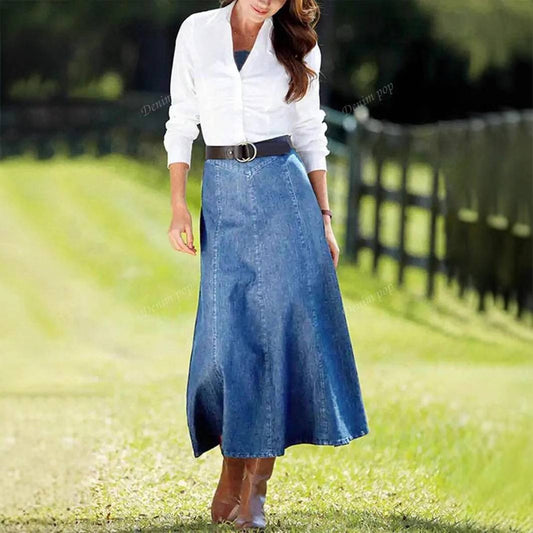 Women’s High Waist A-Line Denim Maxi Skirt