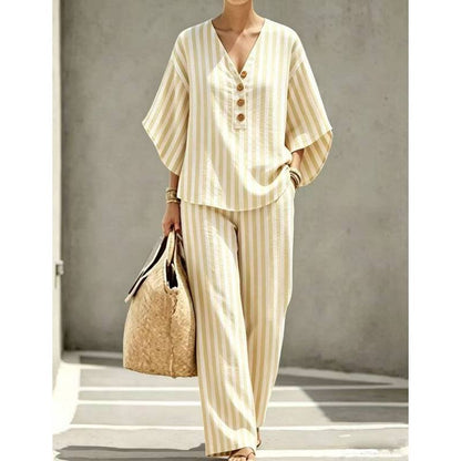 Women's Striped V-Neck Trousers Set
