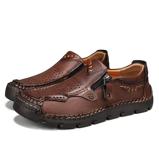 Men's Premium Wide-Toe Leather-Look Zip Loafers
