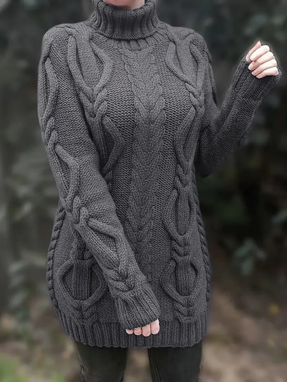 Women’s Cozy Cable Knit Turtleneck Dress