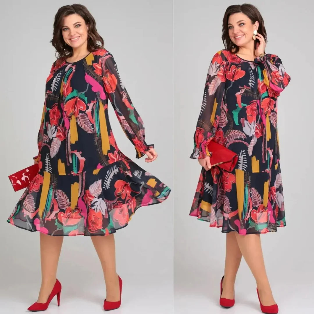 Women’s Modern Floral Tie-Back Midi Dress