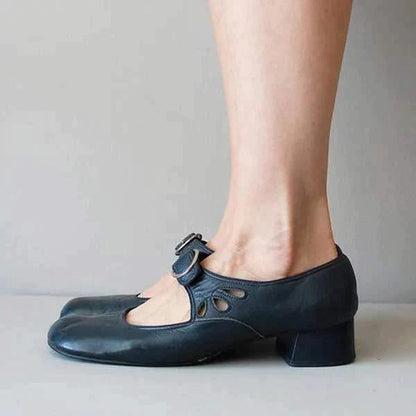 Leather-Look Wedge Buckle Sandals