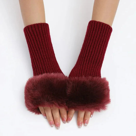 Women’s Faux Fur Cuff Ribbed Arm Warmers