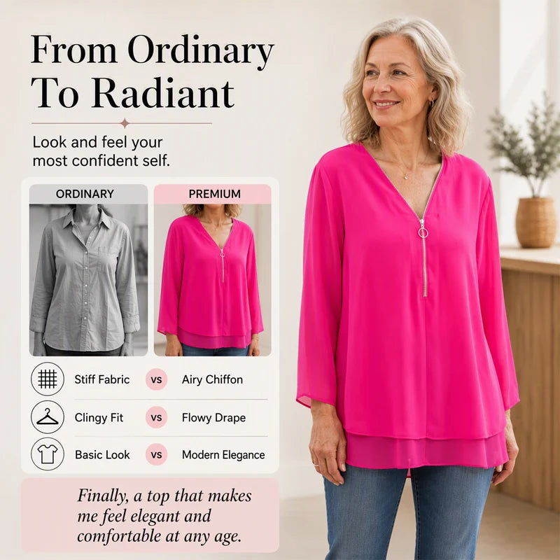 Women's Layered V-Neck Zip Sleeve Top
