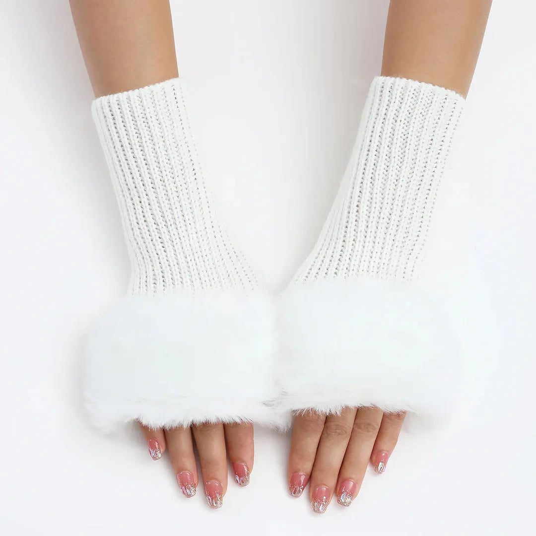 Women’s Faux Fur Cuff Ribbed Arm Warmers