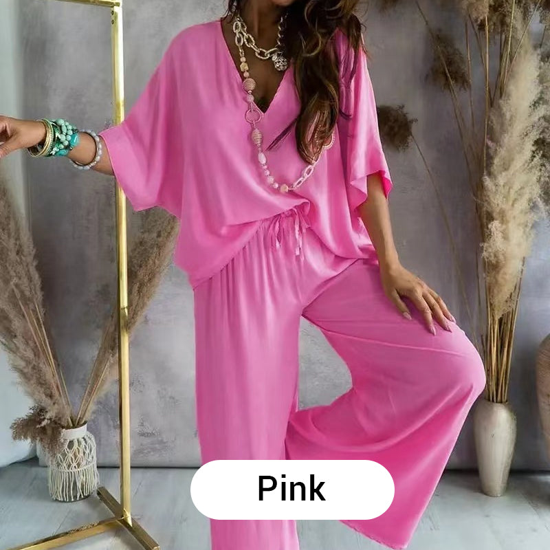 Women’s Relaxed Fit Two-Piece Top and Trousers Set