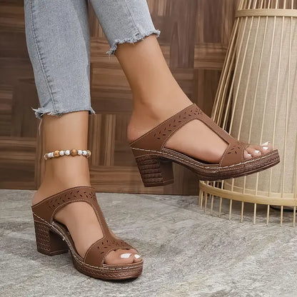 Women’s Supportive Laser-Cut Chunky Heel Sandals
