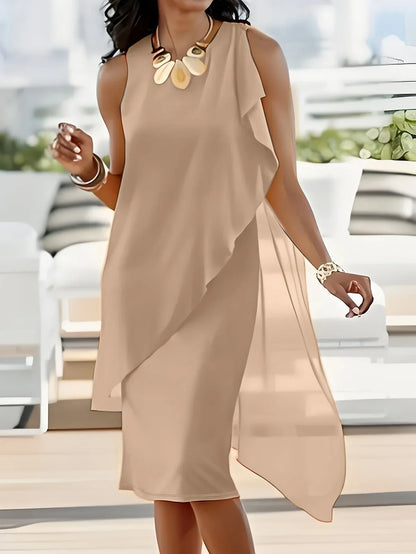 Women’s Asymmetric Overlay Midi Dress