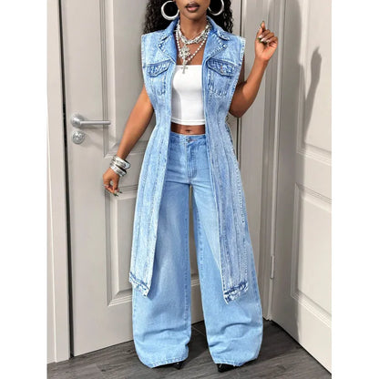Women’s Asymmetric Longline Denim Vest