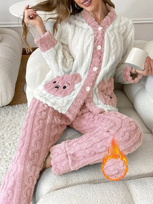 Cozy Bear Embroidered Women’s Long-Sleeve Robe Set