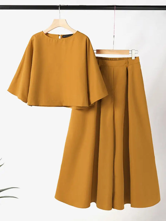 2-Piece Women's Oversized Lounge Set – Baggy Blouse & Wide-Leg Pants