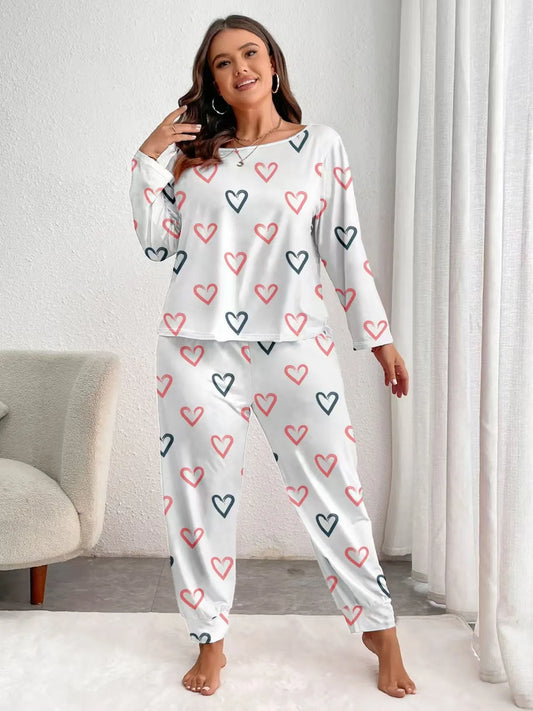 Women’s Cotton-Like Stretch Plus-Size Geometric Loungewear Set