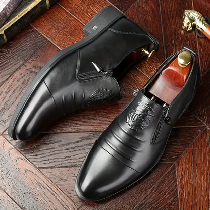 Italian Hand-Embossed Zipper Leather-Look Shoes