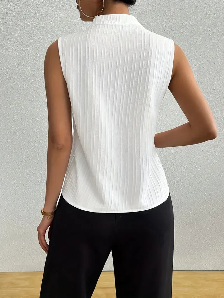 Women’s Roma Striped Sleeveless Split-Neck Top