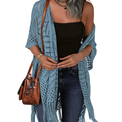 Women’s Crochet Tassel Kimono Cardigan
