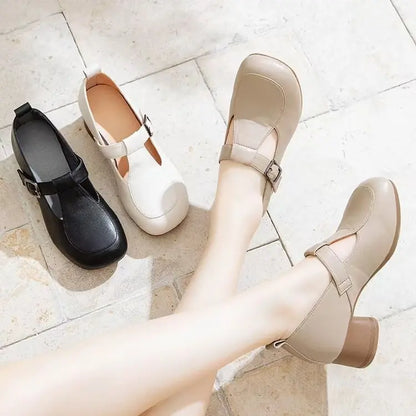 Women’s Retro Round Toe Chunky Heel Strap Shoes