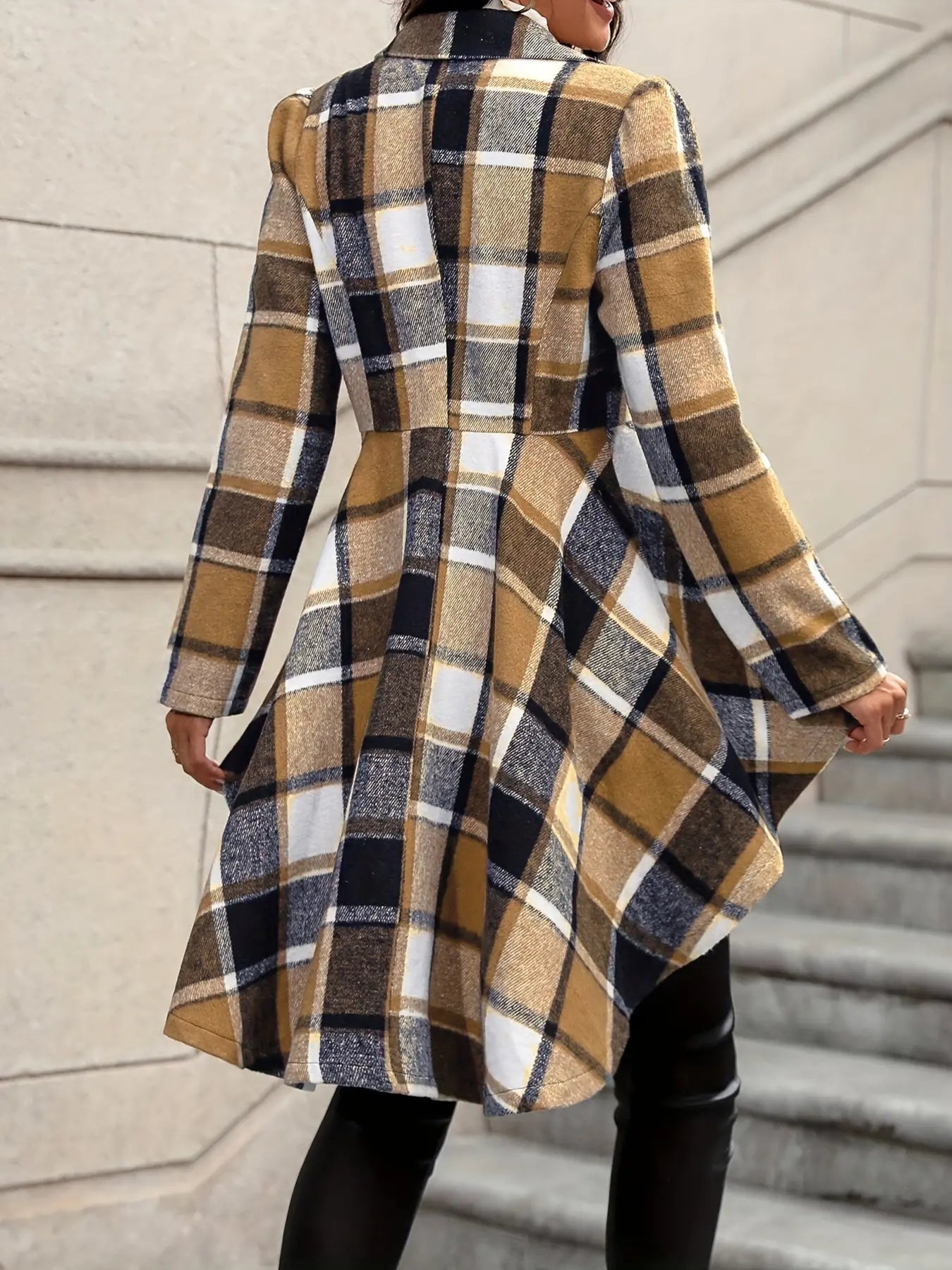 Women’s Plaid Longline Coat with Irregular Hem