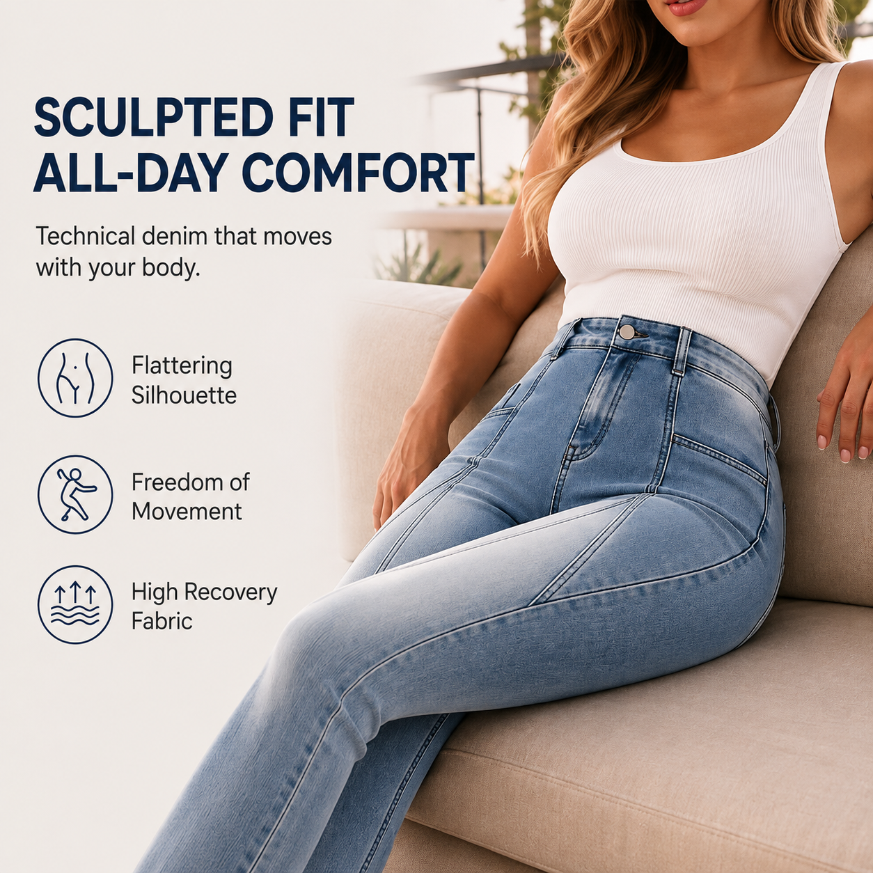 Women's High Waist Vertical Seam Skinny Jeans