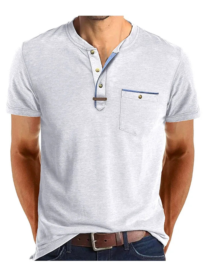 Men’s Short Sleeve Henley T-Shirt with Chest Pocket