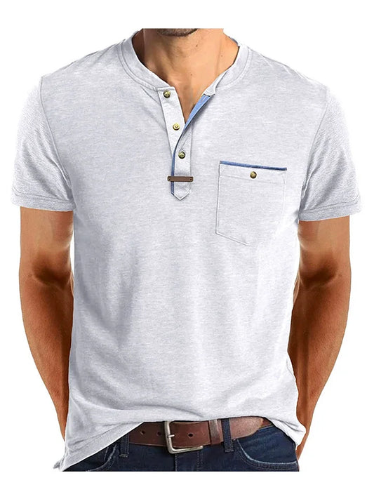 Men’s Short Sleeve Henley T-Shirt with Chest Pocket