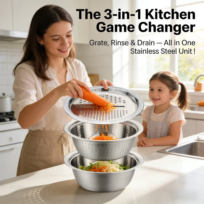 Multi-Function Stainless Steel Grater Bowl