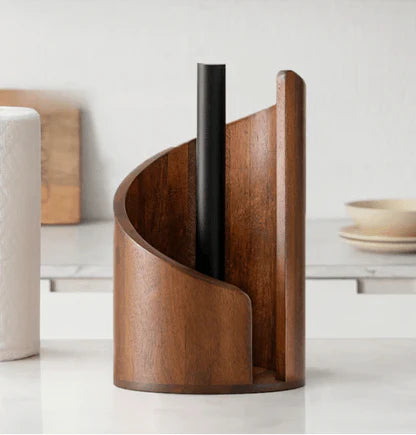 Wooden Toilet Roll Holder Stand with Curved Base