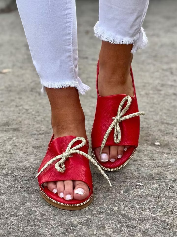 Bow Detail Open-Toe Flats