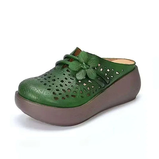 Women’s Hollow Leather-Look Wedge Comfort Sandals