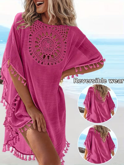 Women's Reversible Tassel Beach Cover-Up