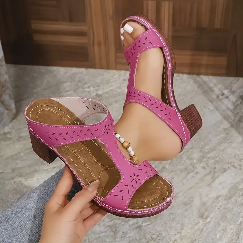 Women’s Supportive Laser-Cut Chunky Heel Sandals