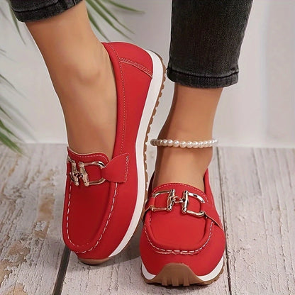Women's Metallic Buckle Mules – Thick Sole Slip-On Loafers