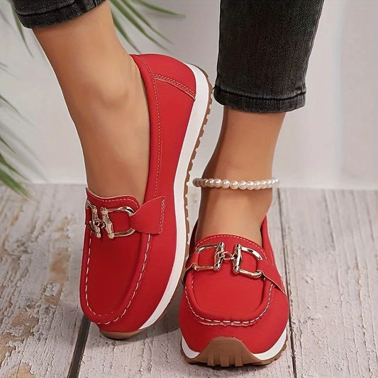 Women's Metallic Buckle Mules – Thick Sole Slip-On Loafers