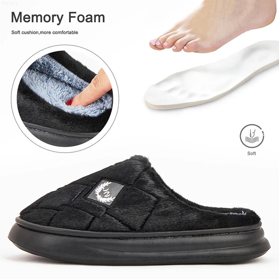 Men's Furry Plaid Memory Foam Slippers