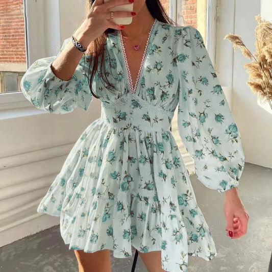 Women’s Floral Lace-Trim V-Neck Mini Dress