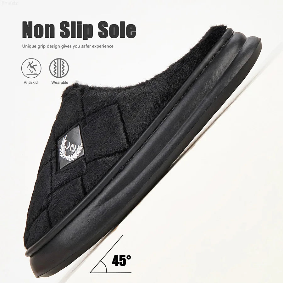 Men's Furry Plaid Memory Foam Slippers