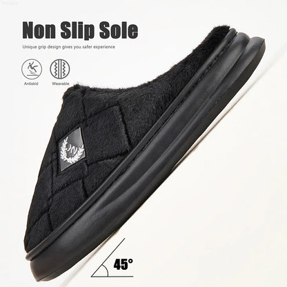Men's Furry Plaid Memory Foam Slippers