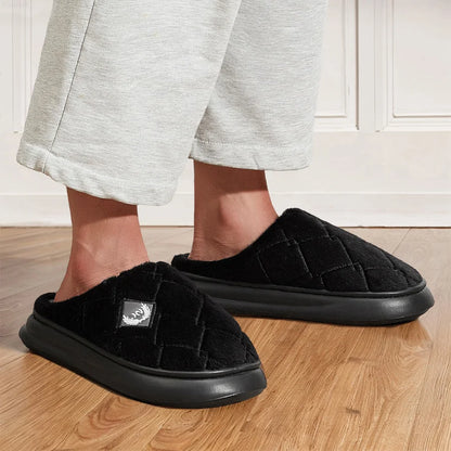 Men's Furry Plaid Memory Foam Slippers